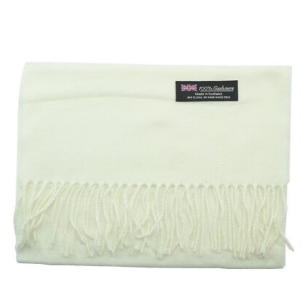 100% CASHMERE WHITE IVORY SCARF - Picture 3 of 6